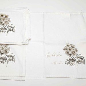 6 Vintage White Embroidered Dinner Napkin Kitchen Floral Large Table Linen
